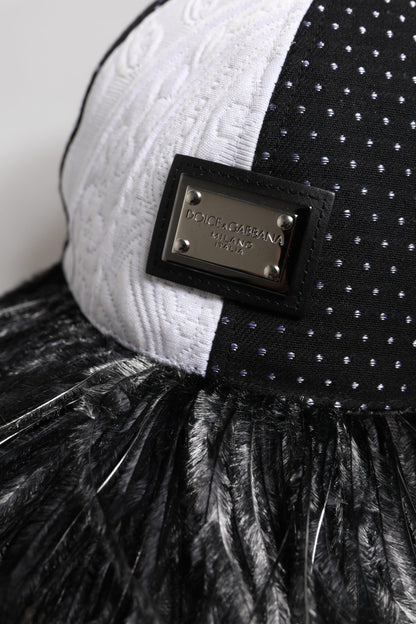 Casquette de baseball à pois blancs et noirs Dolce & Gabbana avec plumes