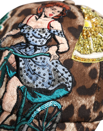 Dolce & Gabbana Bruine Luipaard Pailletten Sicilië Baseballpet