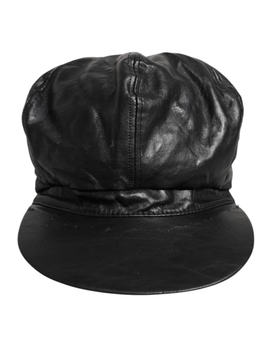 Dolce &amp; Gabbana Chapeau Newsboy Capello Cabbie en veau noir