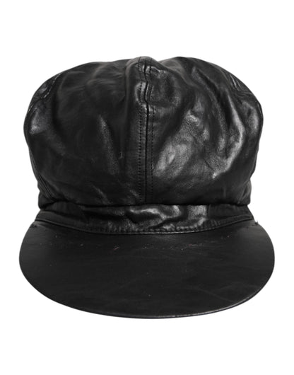 Dolce &amp; Gabbana Chapeau Newsboy Capello Cabbie en veau noir