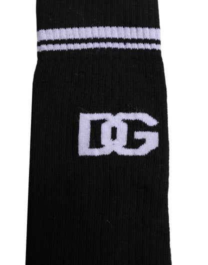 Dolce & Gabbana Black Cotton Logo Mid Calf Men Socks