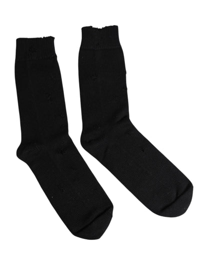 Dolce & Gabbana Black Solid Stretch Mid Calf Men Socks