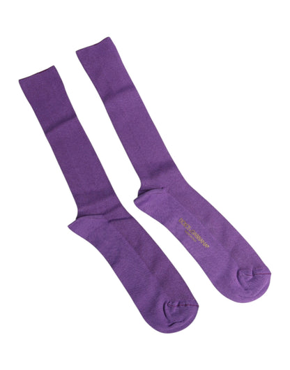 Dolce & Gabbana Purple Cotton Logo Over The Calf Socks