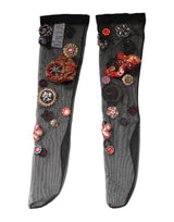 Dolce & Gabbana Black Stretch Carretto Crystal Stockings Socks