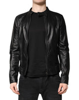 Veste motard en cuir d'agneau noir à fermeture éclair intégrale de Dolce & Gabbana