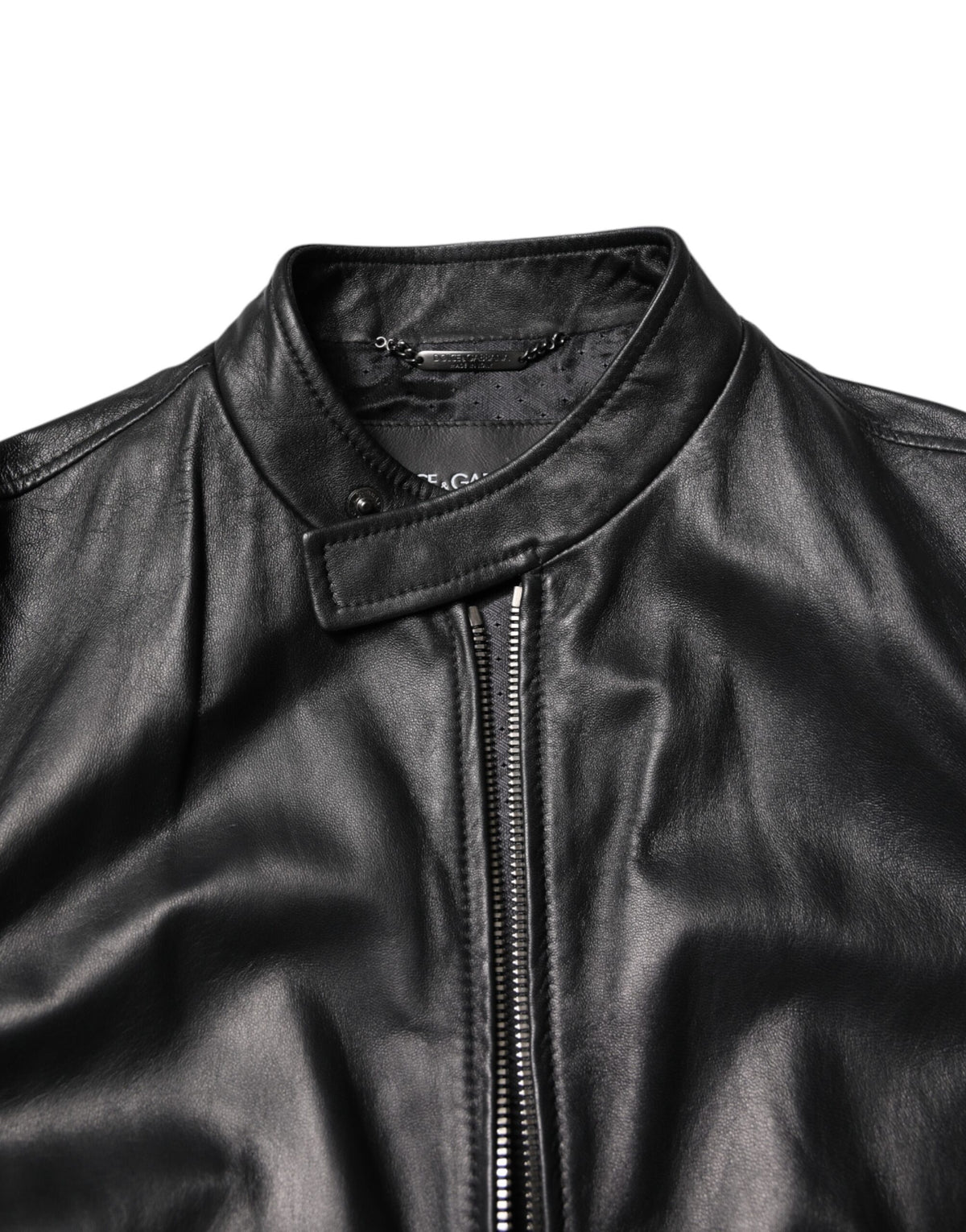 Veste motard en cuir d'agneau noir à fermeture éclair intégrale de Dolce & Gabbana