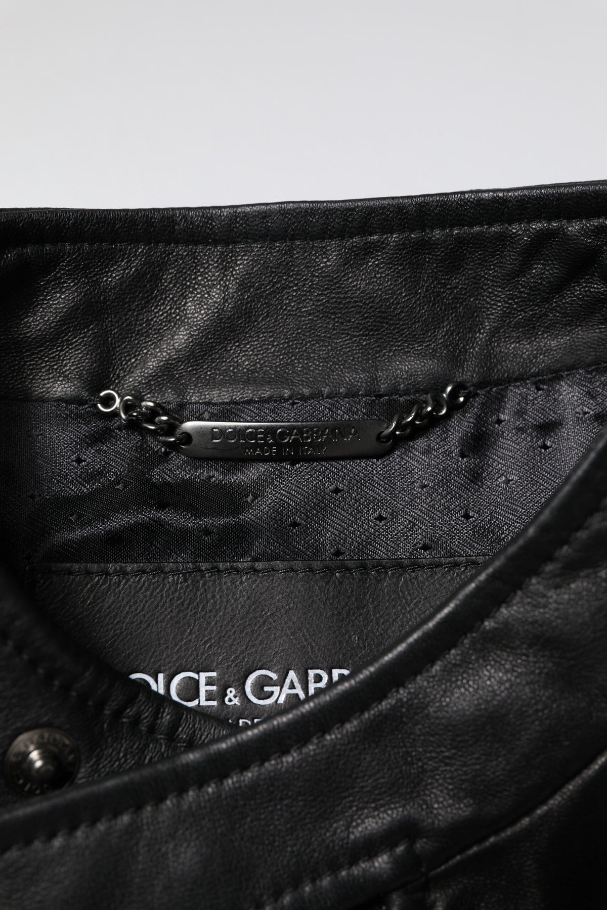 Veste motard en cuir d'agneau noir à fermeture éclair intégrale de Dolce & Gabbana