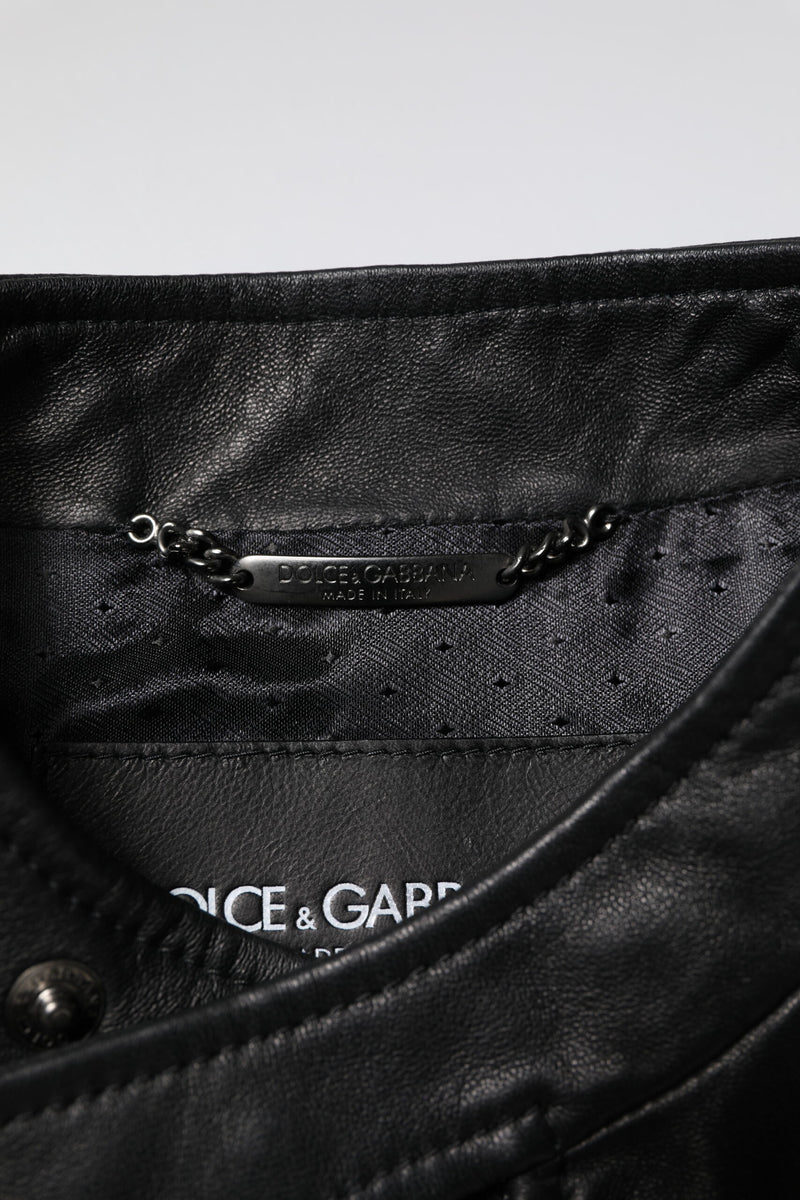 Veste motard en cuir d'agneau noir à fermeture éclair intégrale de Dolce & Gabbana