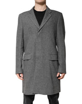 Dolce & Gabbana Trench-manteau en laine grise à simple boutonnage