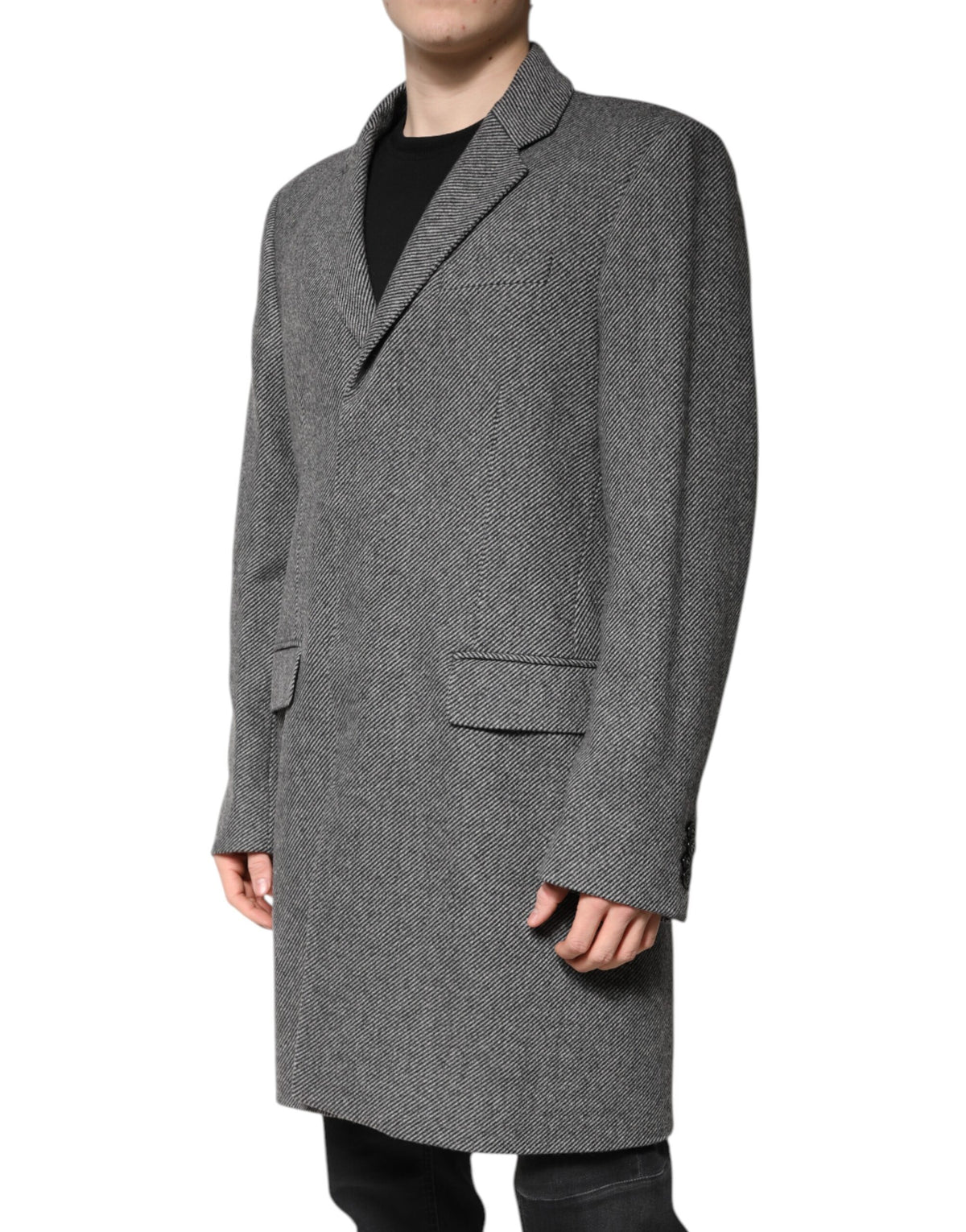 Dolce & Gabbana Trench-manteau en laine grise à simple boutonnage