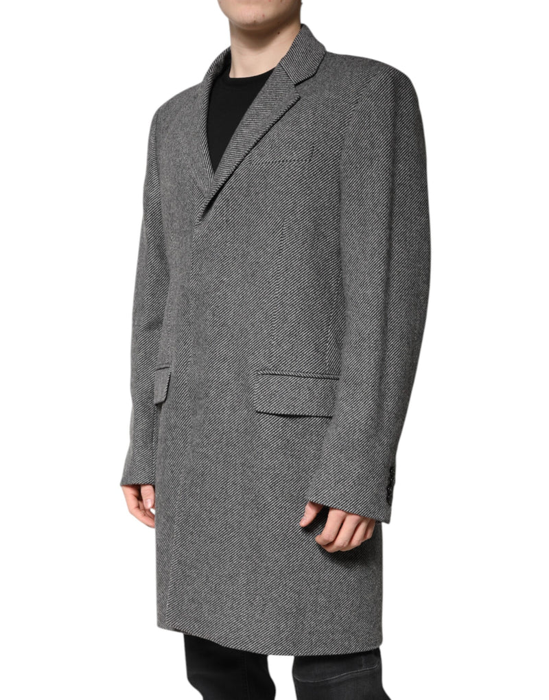 Dolce & Gabbana Trench-manteau en laine grise à simple boutonnage