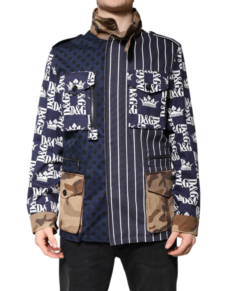 Veste-manteau en coton multicolore à motifs et logo de Dolce & Gabbana