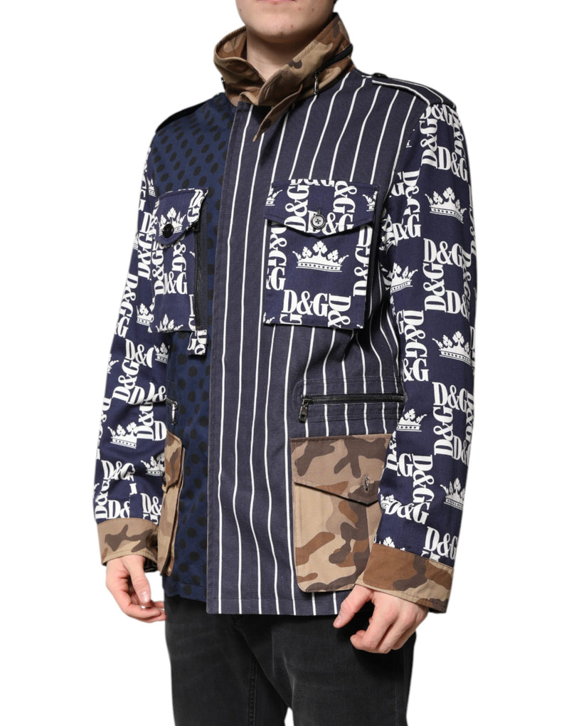 Veste-manteau en coton multicolore à motifs et logo de Dolce & Gabbana