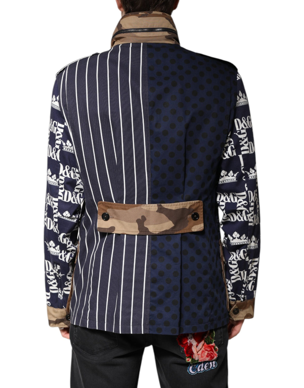 Veste-manteau en coton multicolore à motifs et logo de Dolce & Gabbana