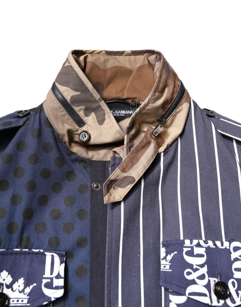 Veste-manteau en coton multicolore à motifs et logo de Dolce & Gabbana