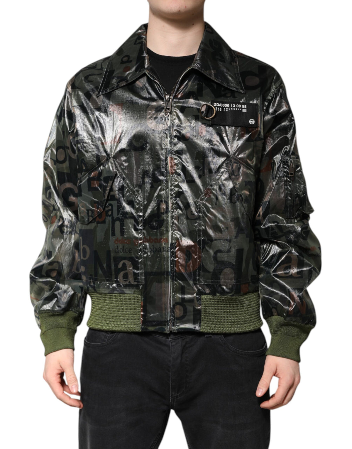 Veste bomber à fermeture éclair intégrale Dolce & Gabbana verte avec imprimé du logo DG
