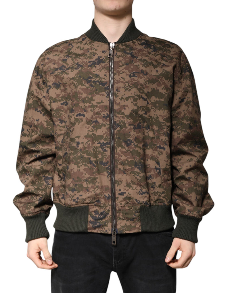 Veste bomber à fermeture éclair intégrale, marron camouflage, Dolce & Gabbana