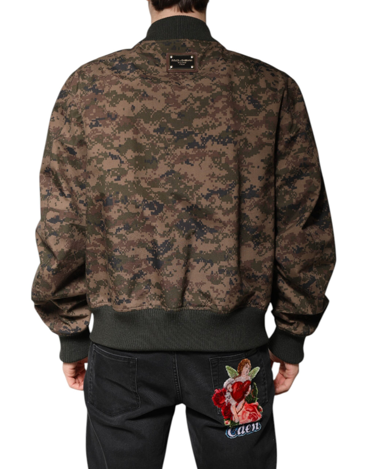 Veste bomber à fermeture éclair intégrale, marron camouflage, Dolce & Gabbana