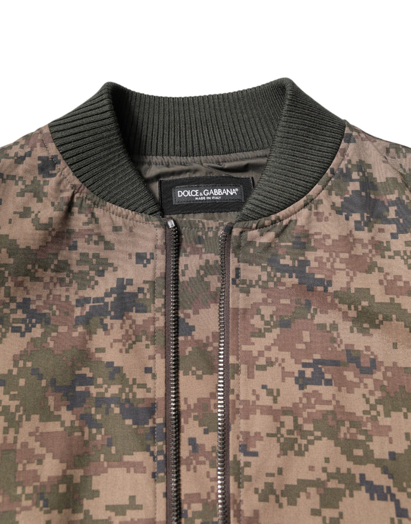 Veste bomber à fermeture éclair intégrale, marron camouflage, Dolce & Gabbana