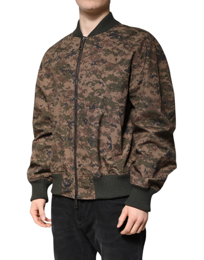 Veste bomber à fermeture éclair intégrale, marron camouflage, Dolce & Gabbana