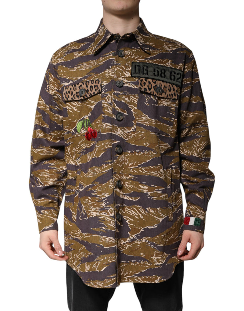 Dolce & Gabbana Veste-manteau à col en coton marron léopard