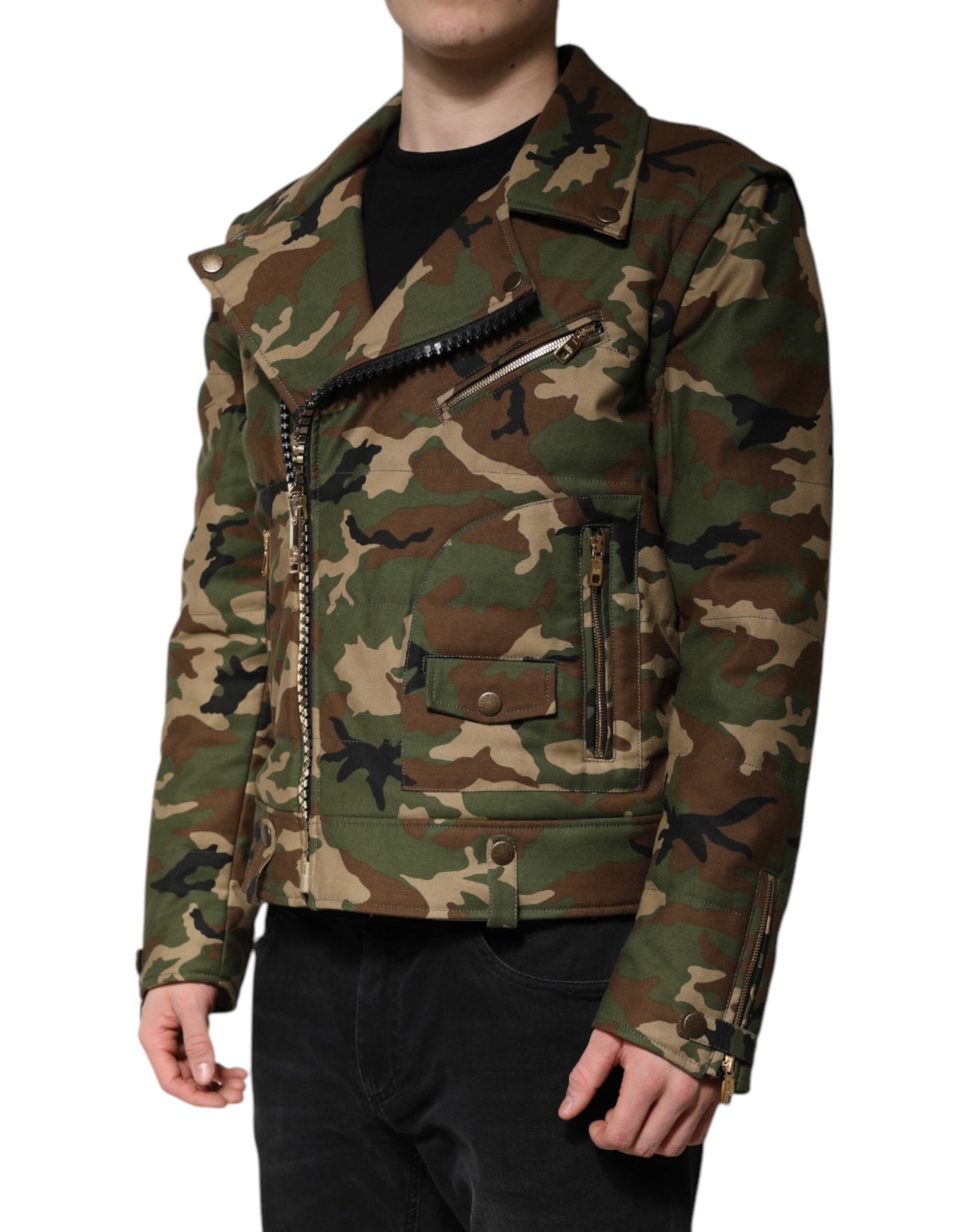 Dolce & Gabbana Multicolor Camouflage Nylon Biker Jacket