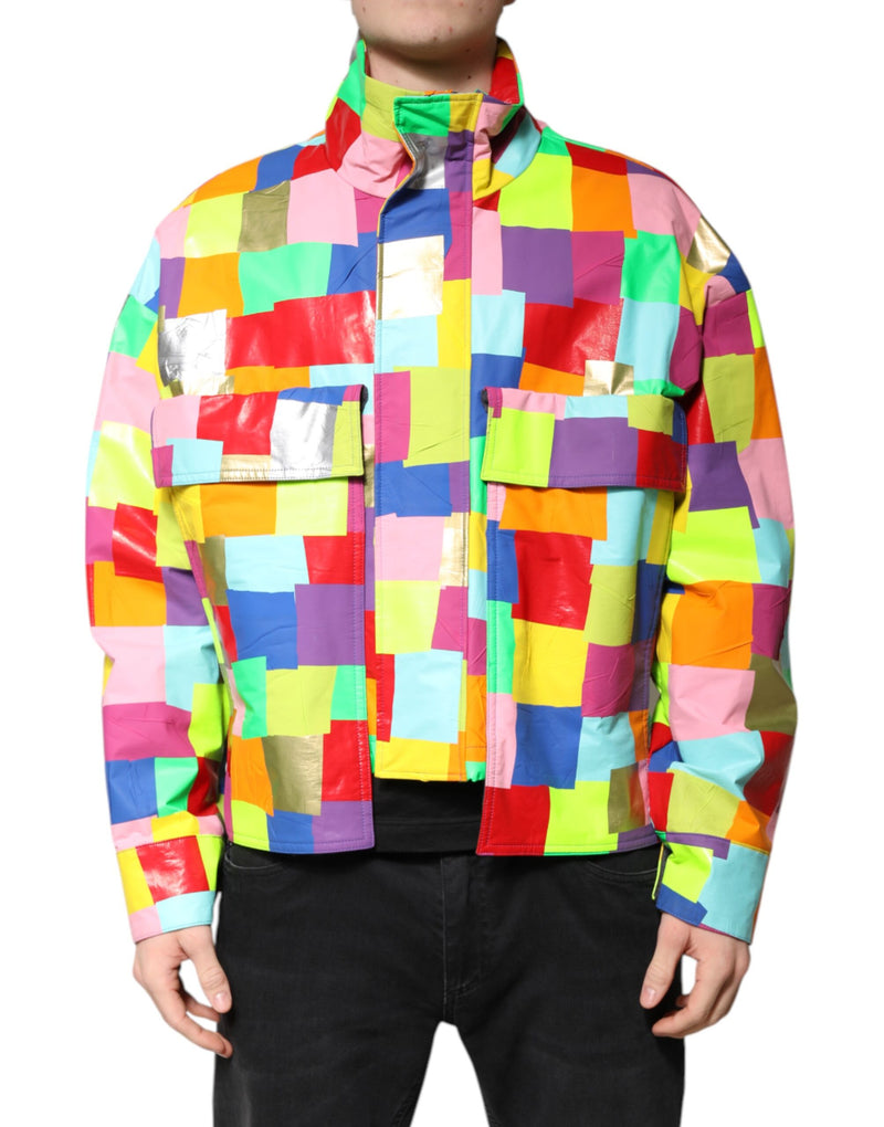 Veste motard à fermeture éclair pour homme en coton multicolore de Dolce & Gabbana