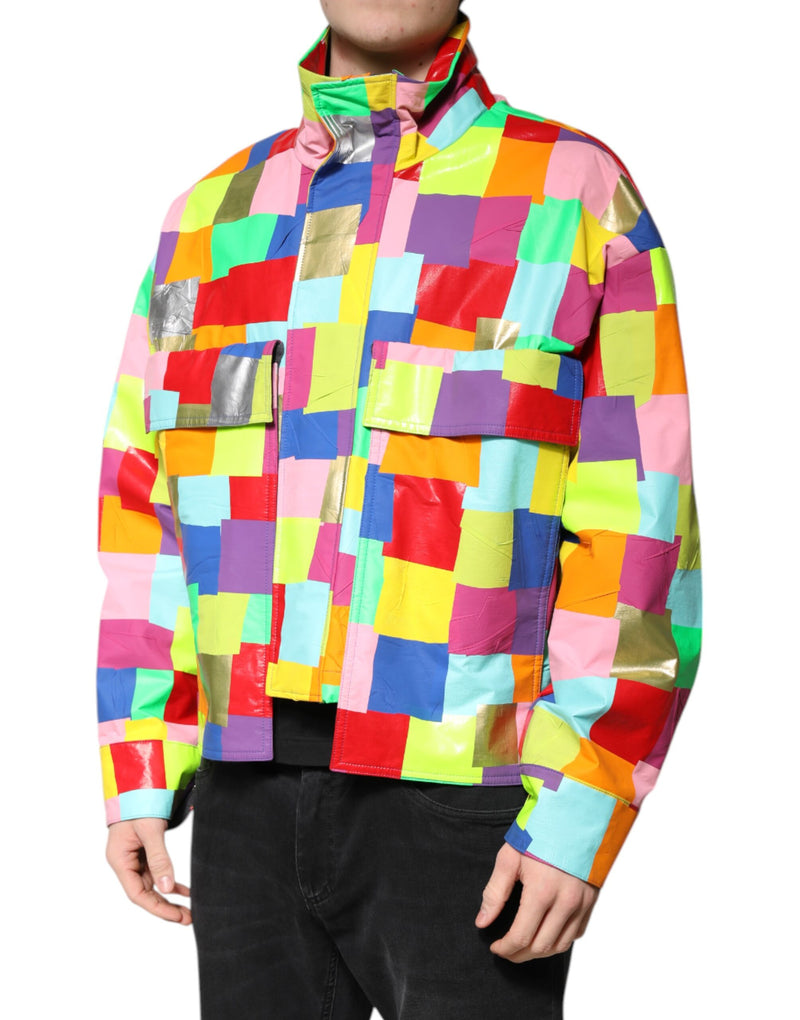 Veste motard à fermeture éclair pour homme en coton multicolore de Dolce & Gabbana
