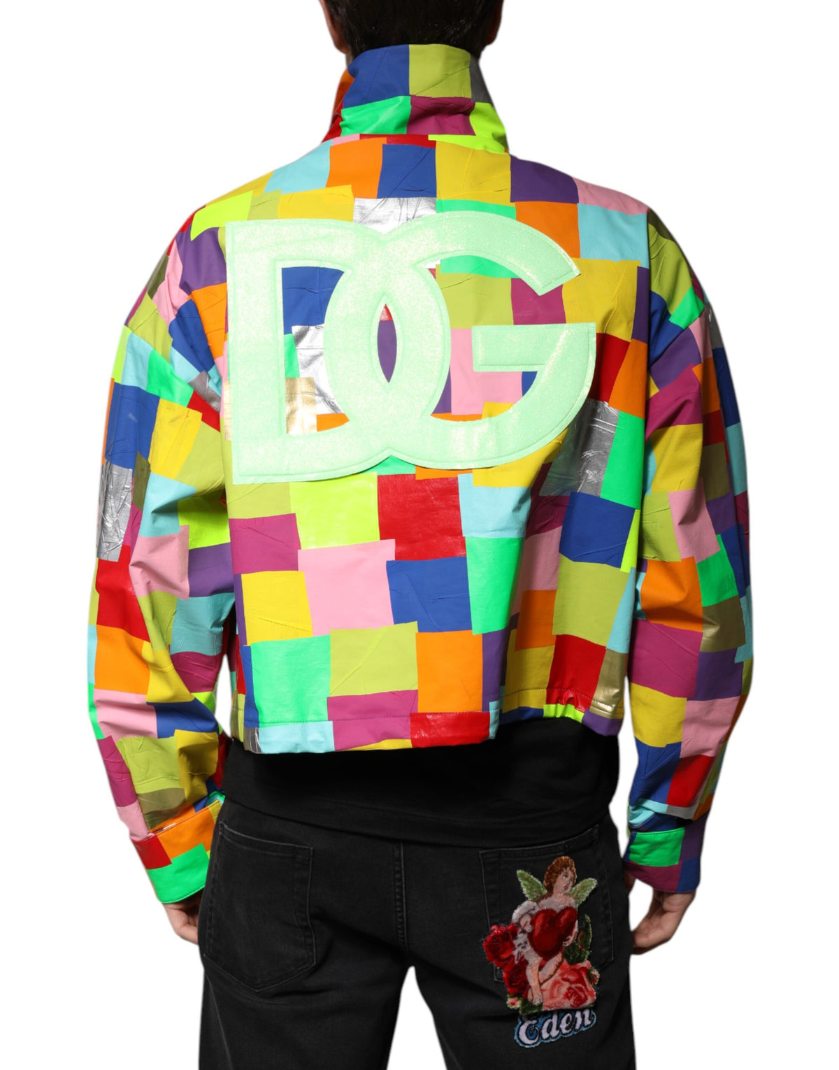 Veste motard à fermeture éclair pour homme en coton multicolore de Dolce & Gabbana