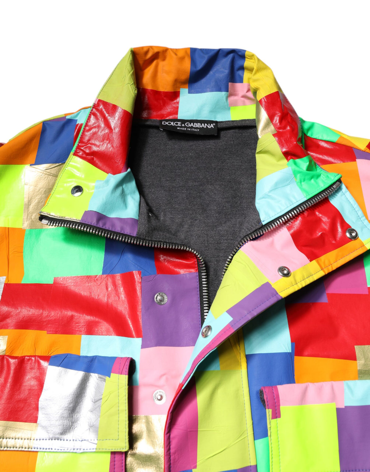Veste motard à fermeture éclair pour homme en coton multicolore de Dolce & Gabbana