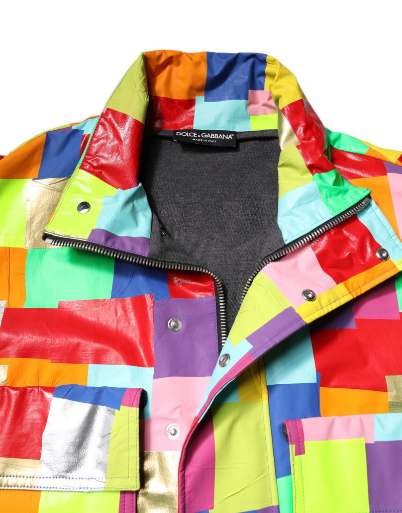 Veste motard à fermeture éclair pour homme en coton multicolore de Dolce & Gabbana