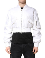 Bomber Jacket Cropped en Nylon Blanc à Fermeture Éclair de Dolce & Gabbana