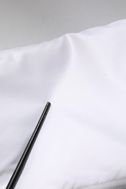 Dolce & Gabbana White Nylon Full Zip Cropped Bomber Jacket