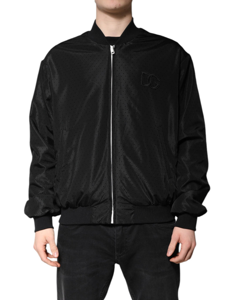 Bomber Jacket à manches longues et fermeture éclair intégrale noire de Dolce & Gabbana