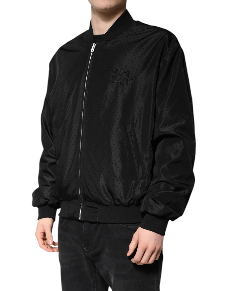 Bomber Jacket à manches longues et fermeture éclair intégrale noire de Dolce & Gabbana