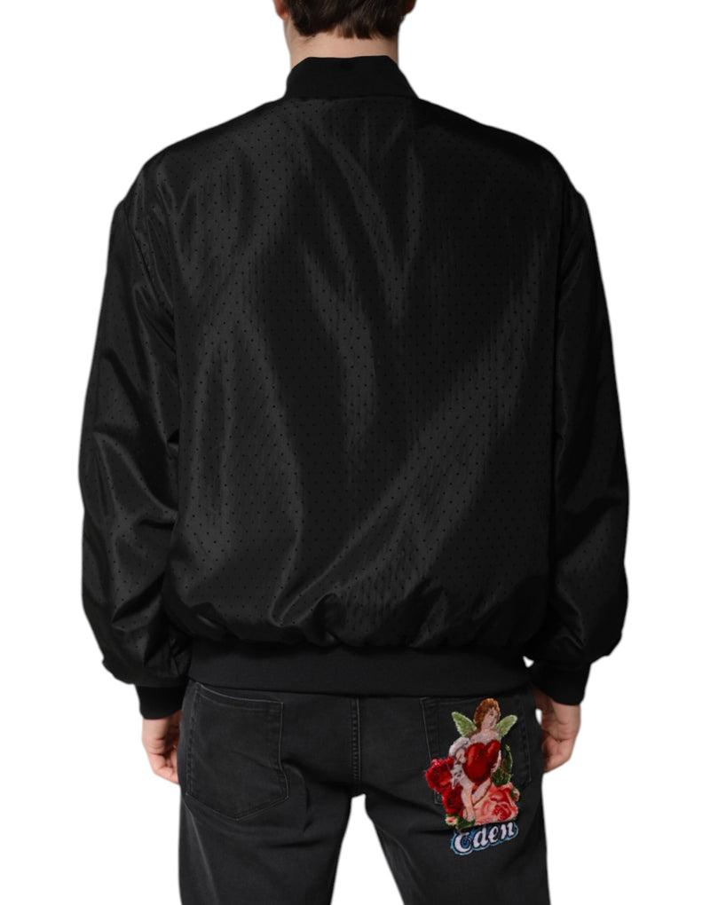 Bomber Jacket à manches longues et fermeture éclair intégrale noire de Dolce & Gabbana