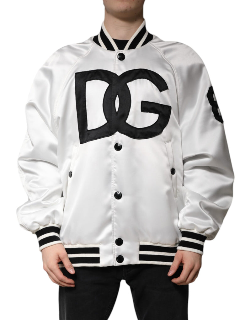 Bomber Jacket en Jersey de Polyester Blanc avec Logo DG de Dolce & Gabbana