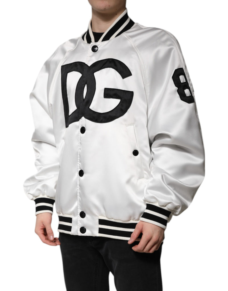 Bomber Jacket en Jersey de Polyester Blanc avec Logo DG de Dolce & Gabbana