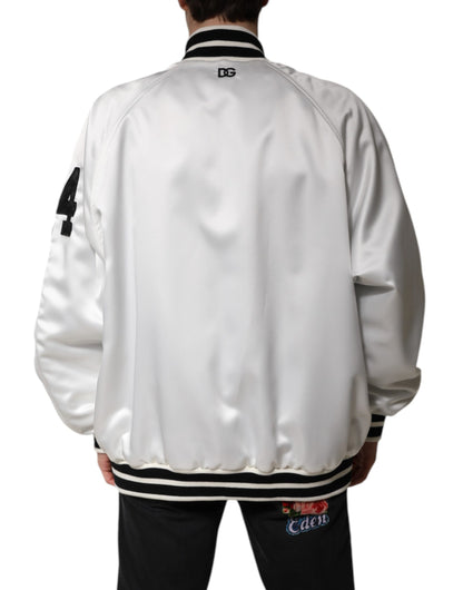 Dolce & Gabbana White DG Logo Polyester Jersey Bomber Jacket