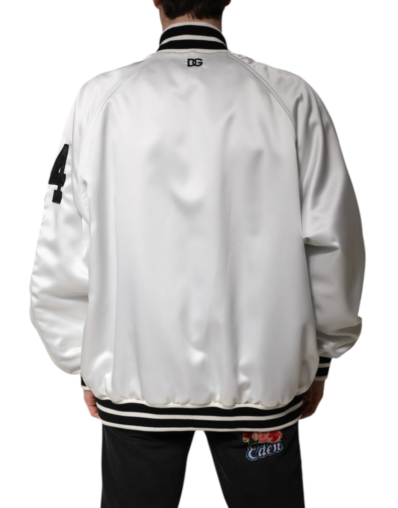 Bomber Jacket en Jersey de Polyester Blanc avec Logo DG de Dolce & Gabbana