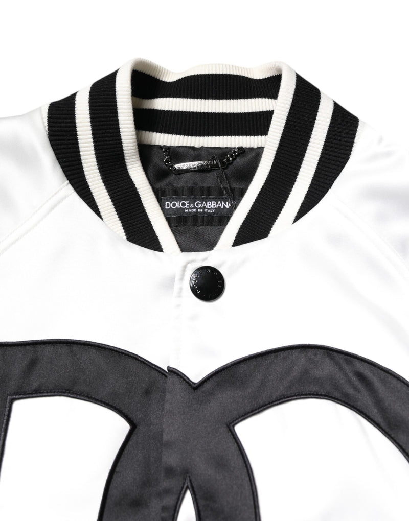 Bomber Jacket en Jersey de Polyester Blanc avec Logo DG de Dolce & Gabbana