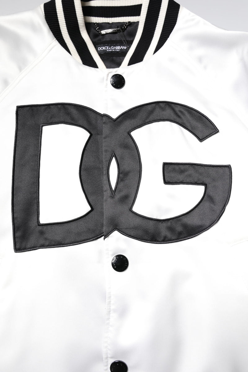 Bomber Jacket en Jersey de Polyester Blanc avec Logo DG de Dolce & Gabbana