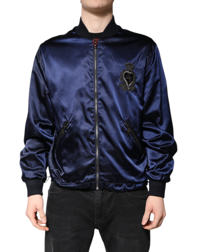 Veste bomber zippée à capuche DG Crown en nylon bleu de Dolce & Gabbana