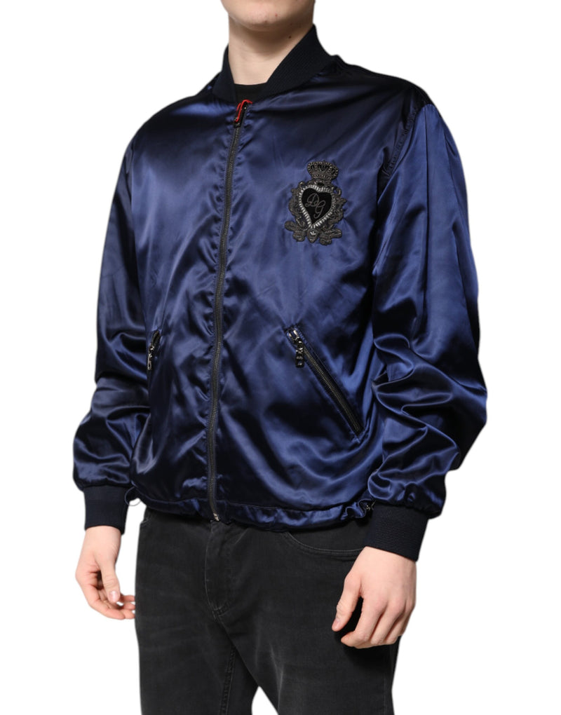 Veste bomber zippée à capuche DG Crown en nylon bleu de Dolce & Gabbana