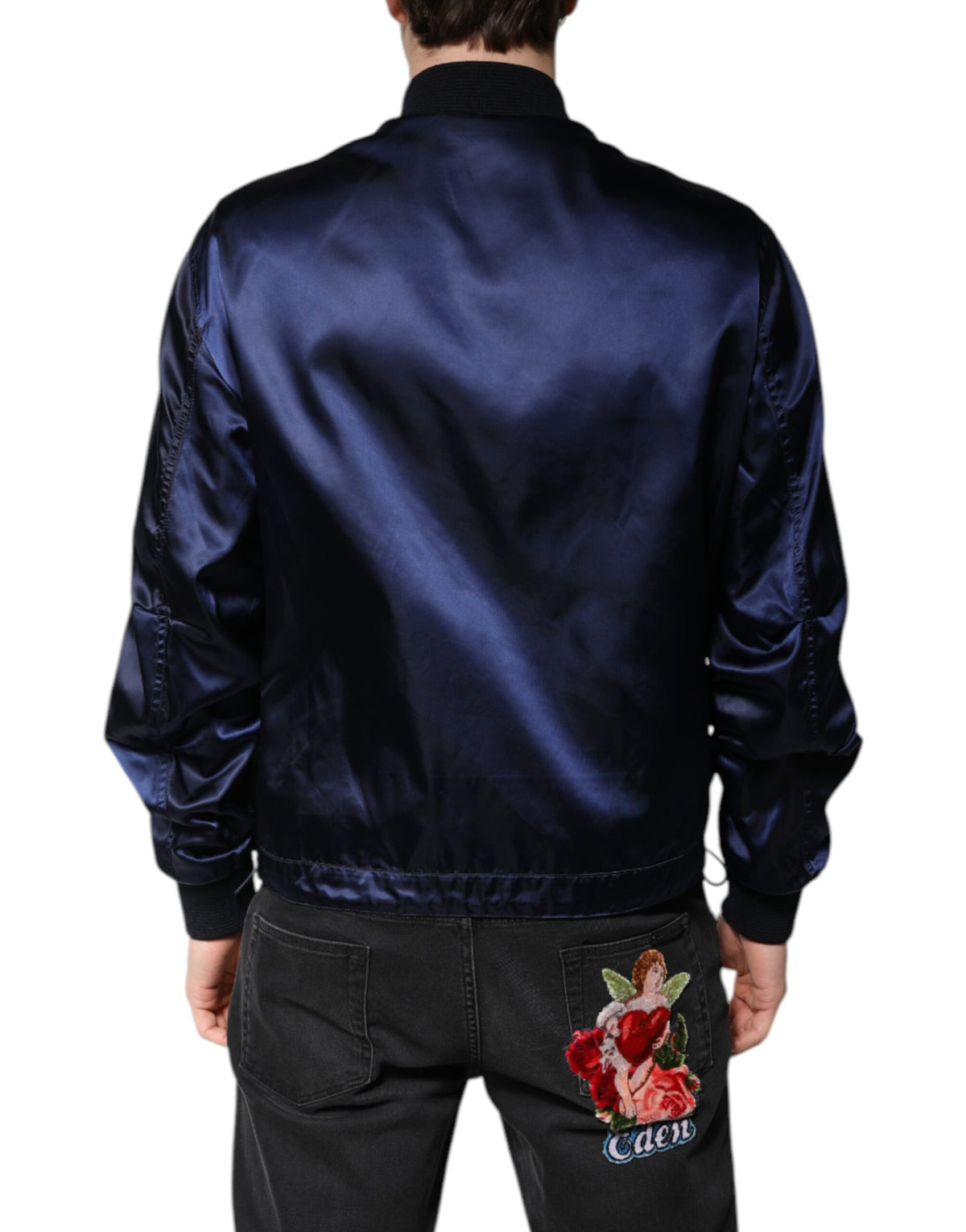 Veste bomber zippée à capuche DG Crown en nylon bleu de Dolce & Gabbana