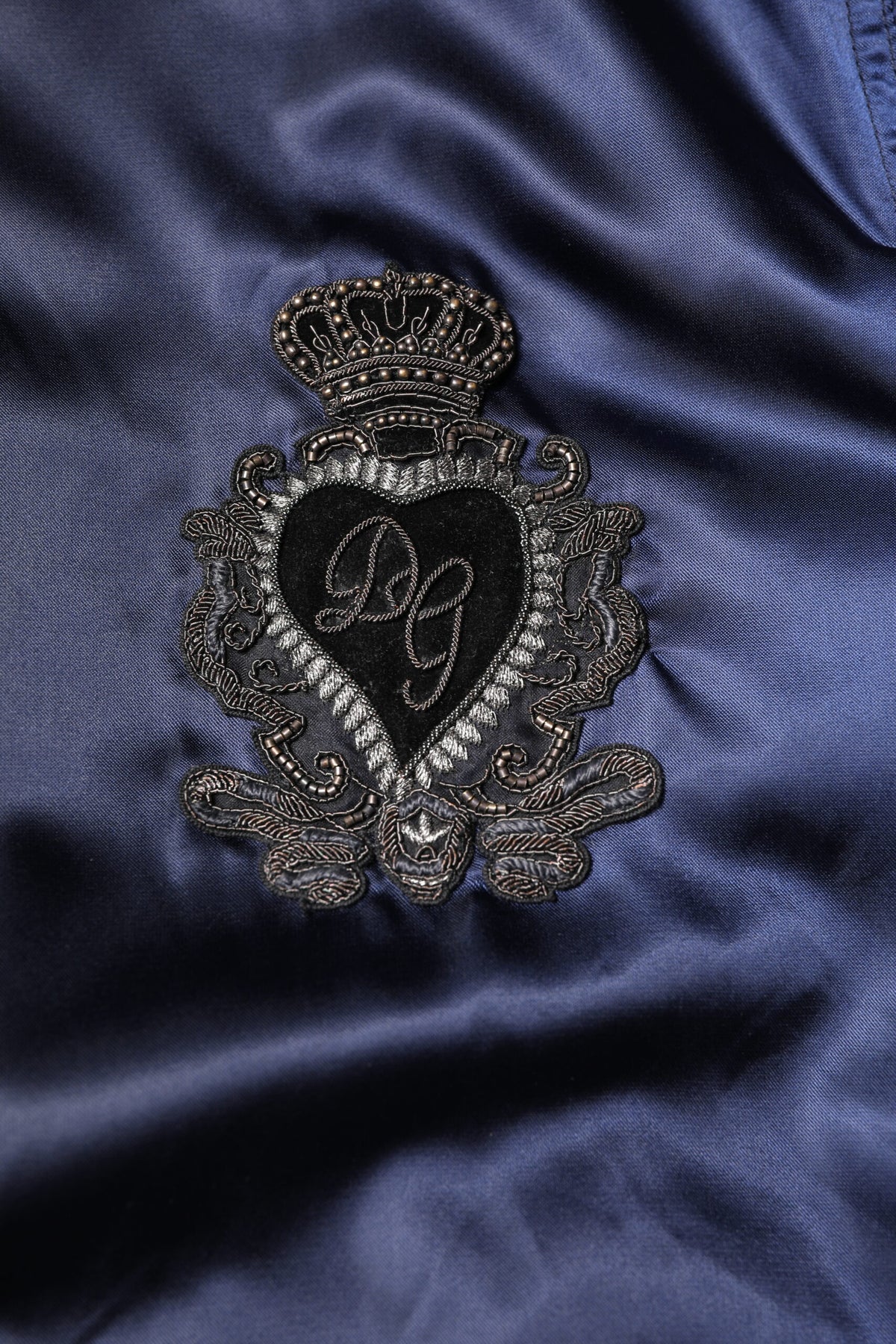 Veste bomber zippée à capuche DG Crown en nylon bleu de Dolce & Gabbana