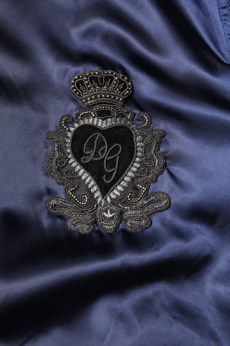 Veste bomber zippée à capuche DG Crown en nylon bleu de Dolce & Gabbana
