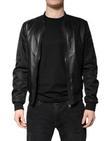 Veste motard en cuir d'agneau noir à fermeture éclair intégrale Dolce & Gabbana