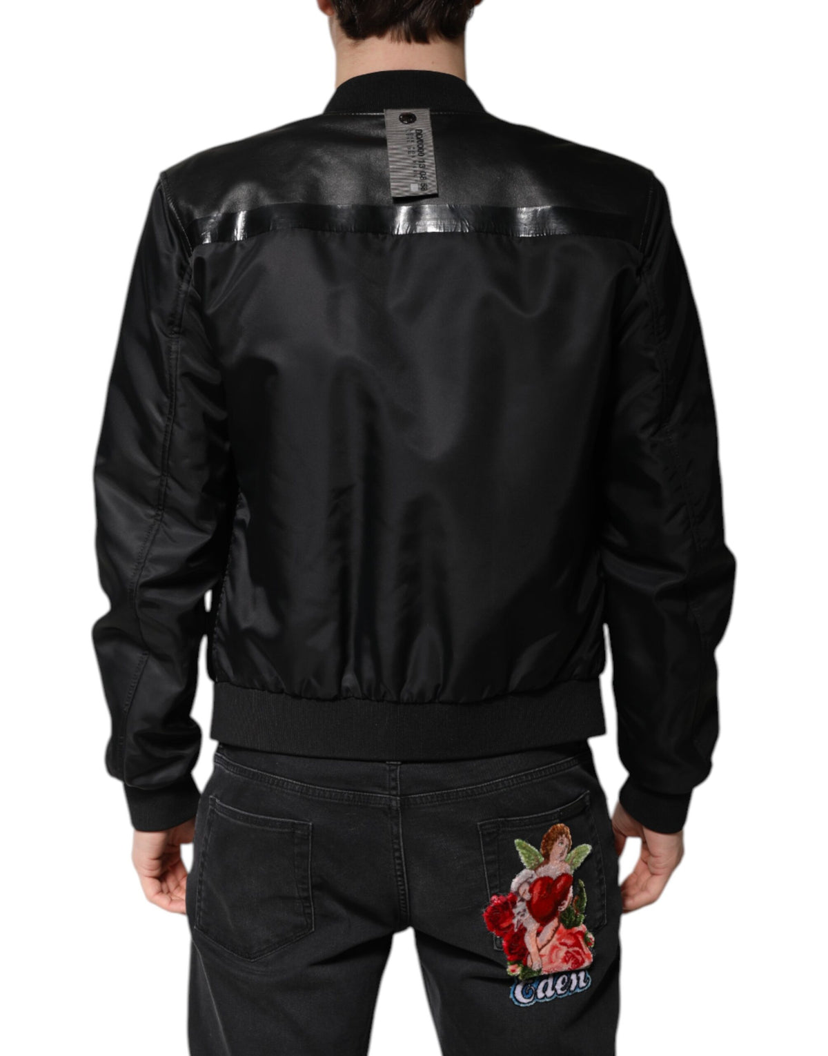 Veste motard en cuir d'agneau noir à fermeture éclair intégrale Dolce & Gabbana