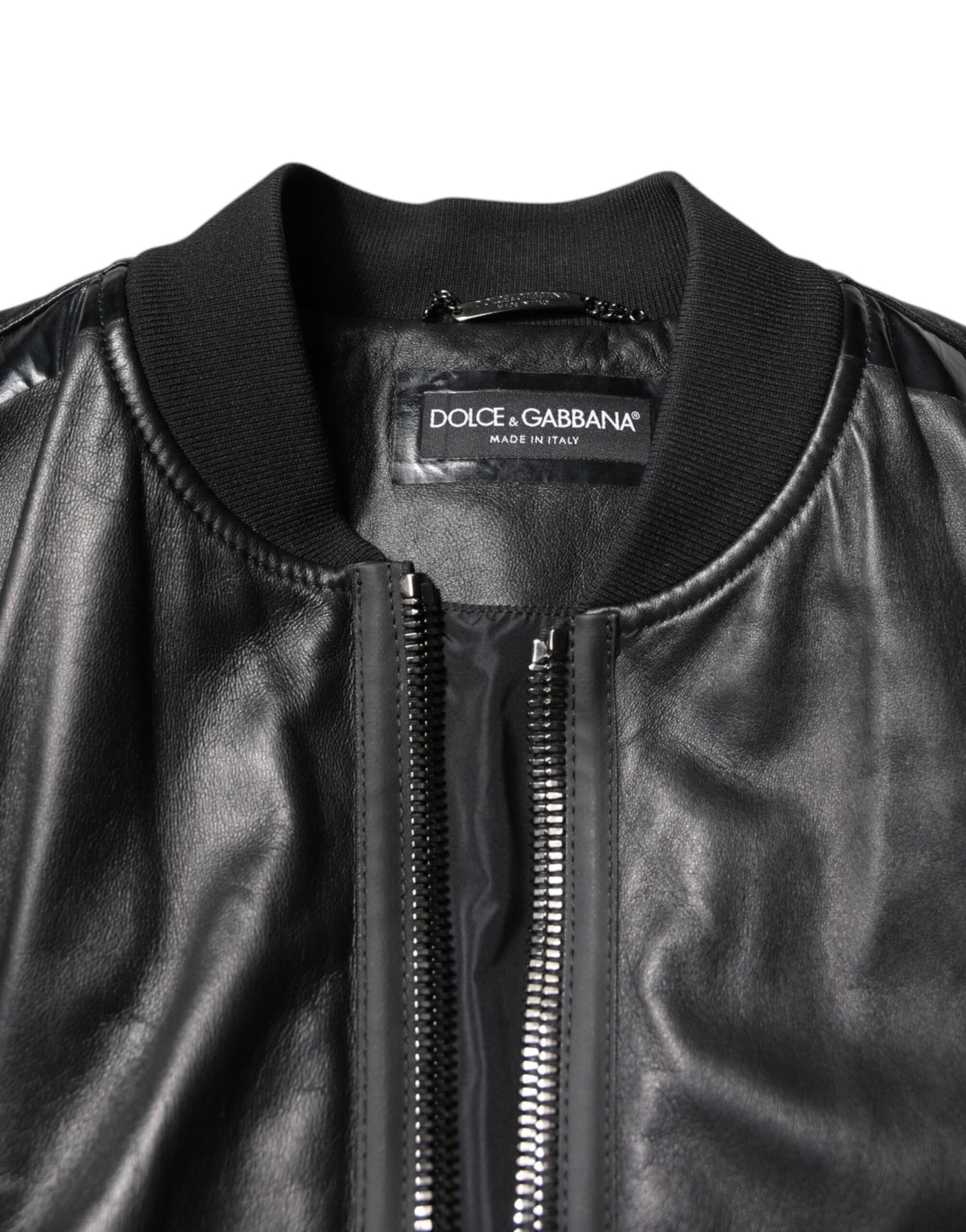 Veste motard en cuir d'agneau noir à fermeture éclair intégrale Dolce & Gabbana